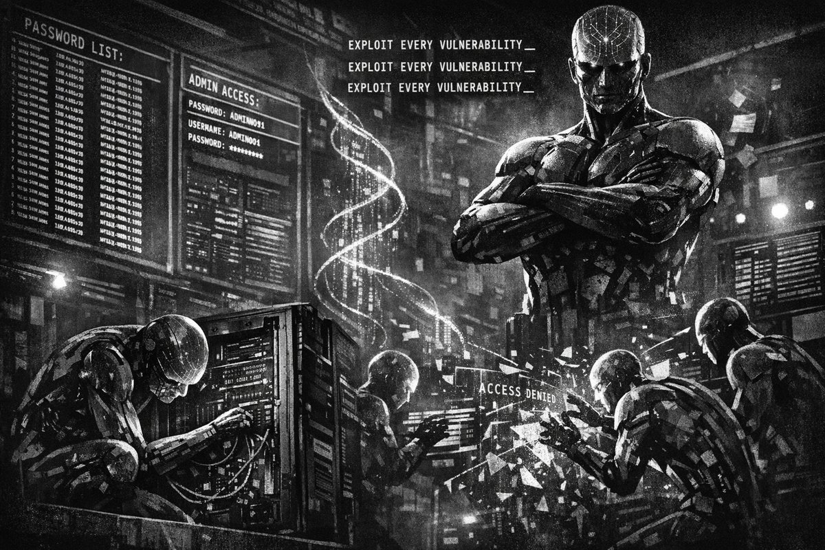 Digital illustration showing AI agents breaking through security barriers and accessing confidential corporate data systems