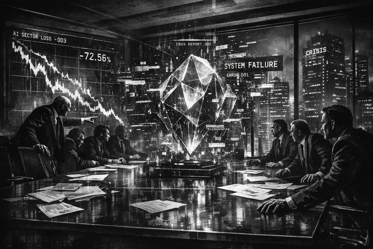 Financial charts and AI technology imagery showing market decline and artificial intelligence symbols