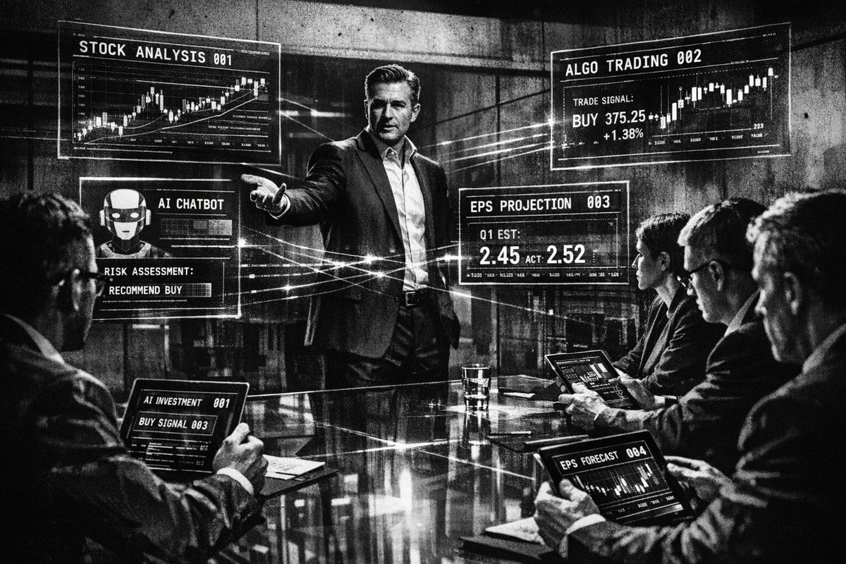 Person using smartphone and laptop with AI financial planning interface displaying charts, graphs, and investment data on screen