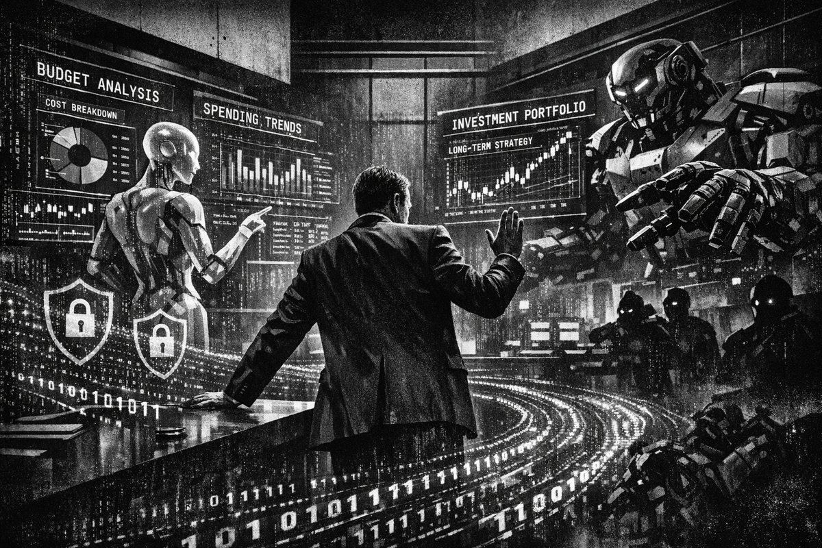 Person using AI-powered financial app on smartphone with data visualizations and charts showing budget analysis and investment scenarios