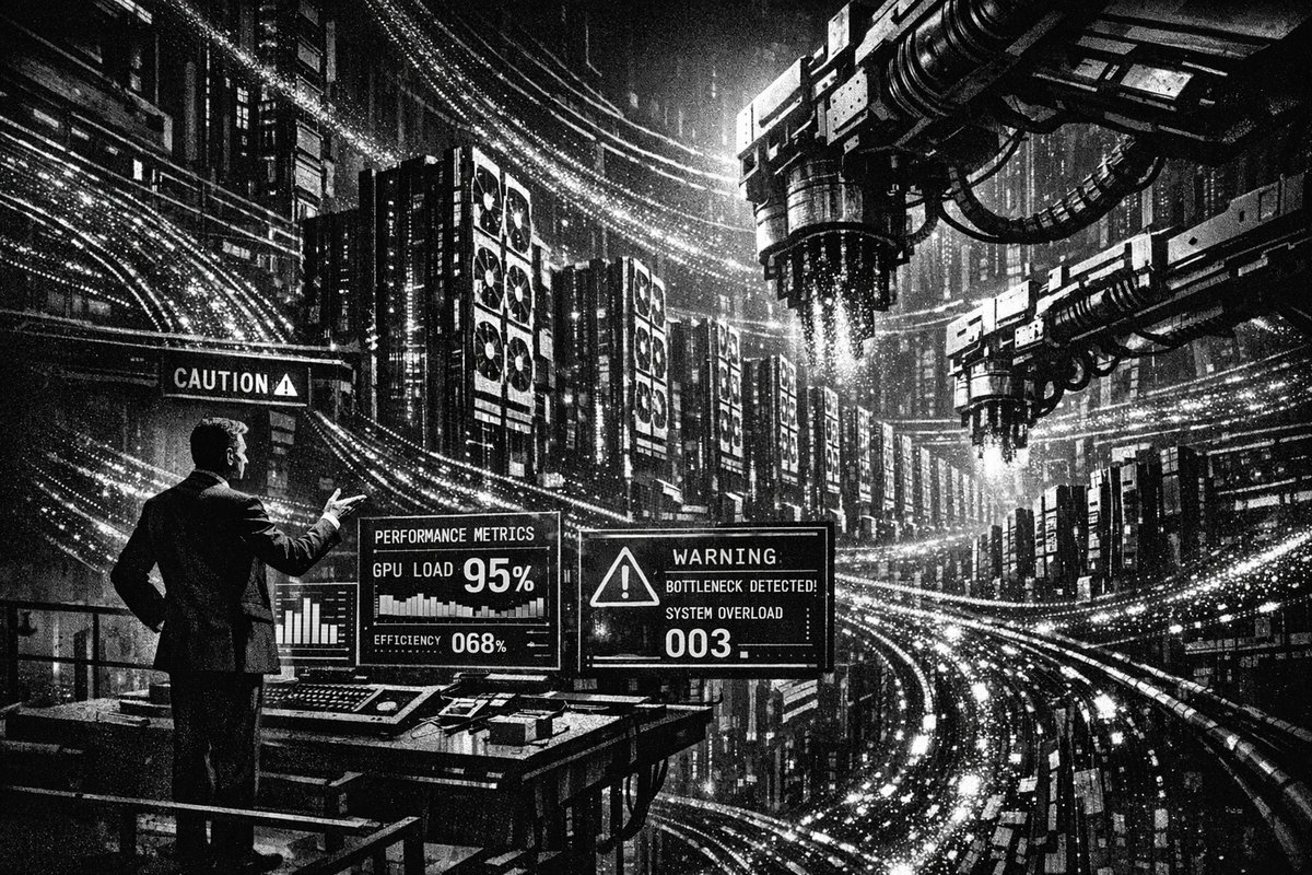 Modern data center servers and networking equipment with AI processing units and high-performance computing infrastructure