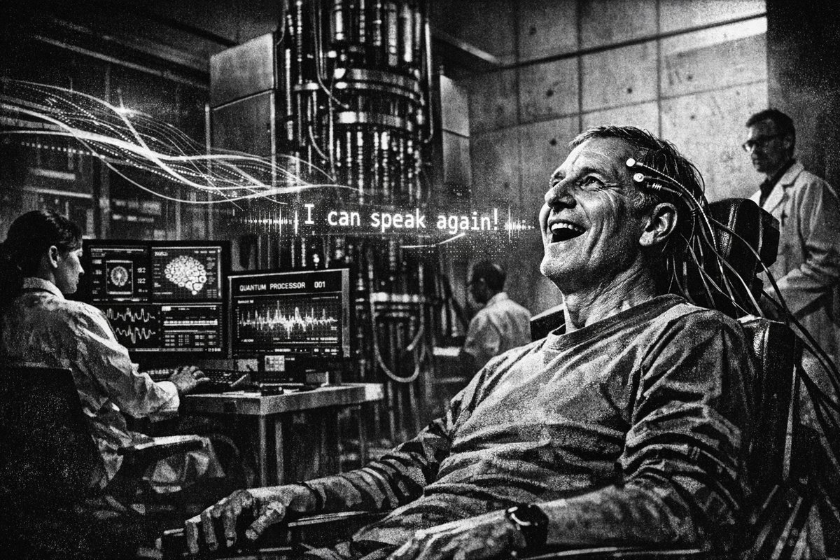 Futuristic medical technology interface showing AI-powered brain scan analysis and neural network patterns overlaid on medical equipment