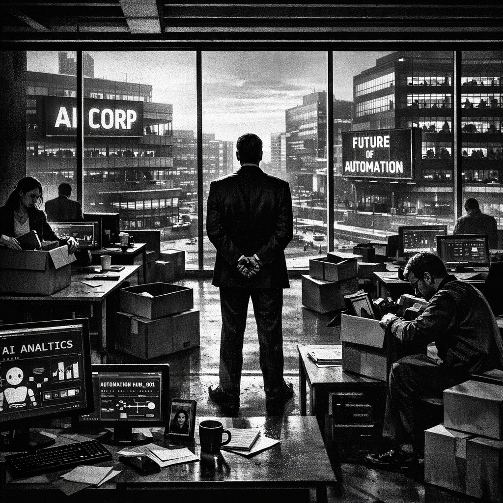 Empty corporate office building representing tech industry layoffs and AI-driven workforce changes