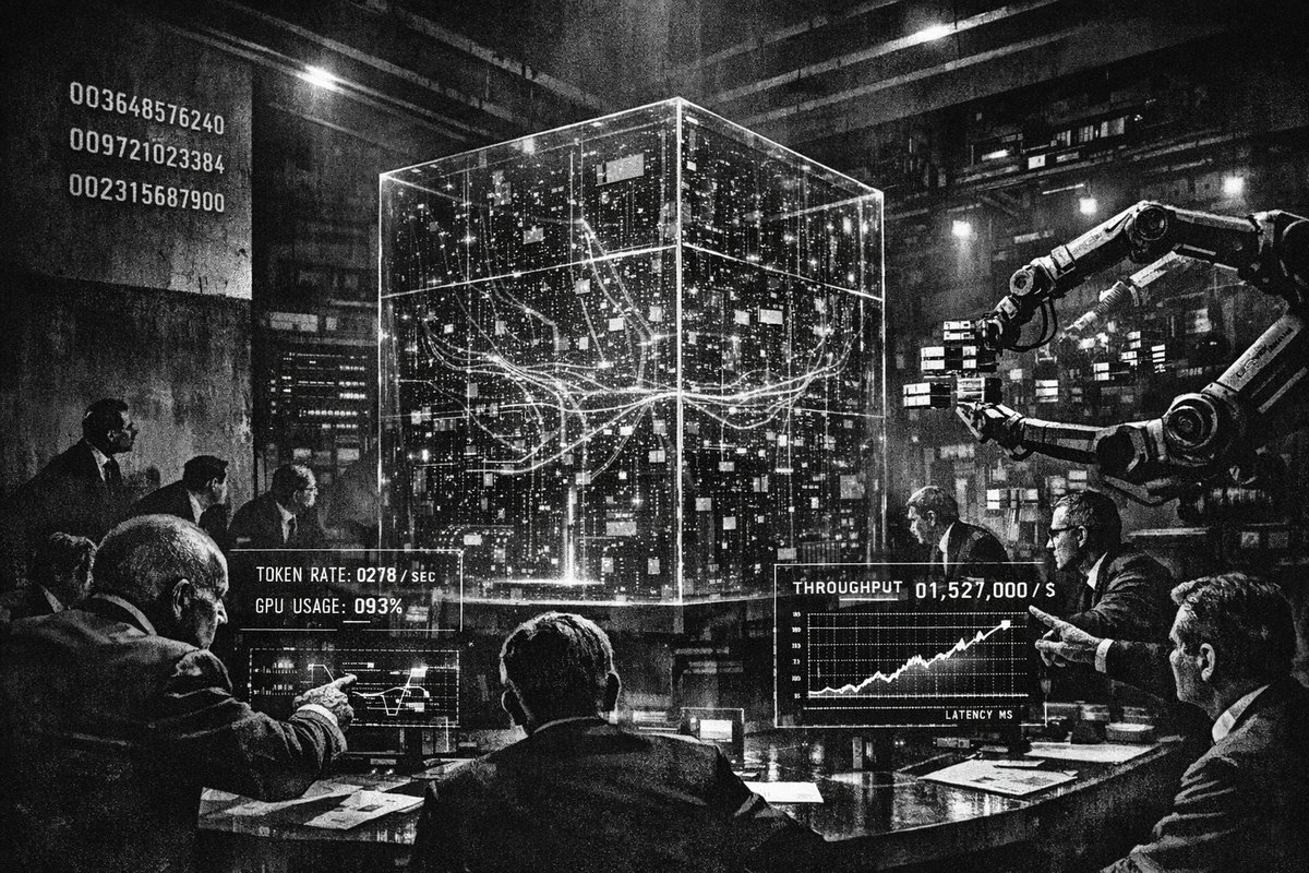 Abstract visualization of disaggregated AI inference architecture with separated compute and memory components connected by high-speed networks