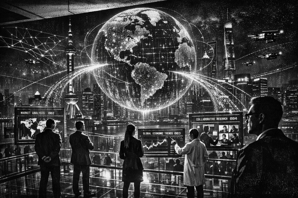 Modern Shanghai skyline with financial district buildings and digital AI network overlay representing the fusion of traditional finance and artificial intelligence