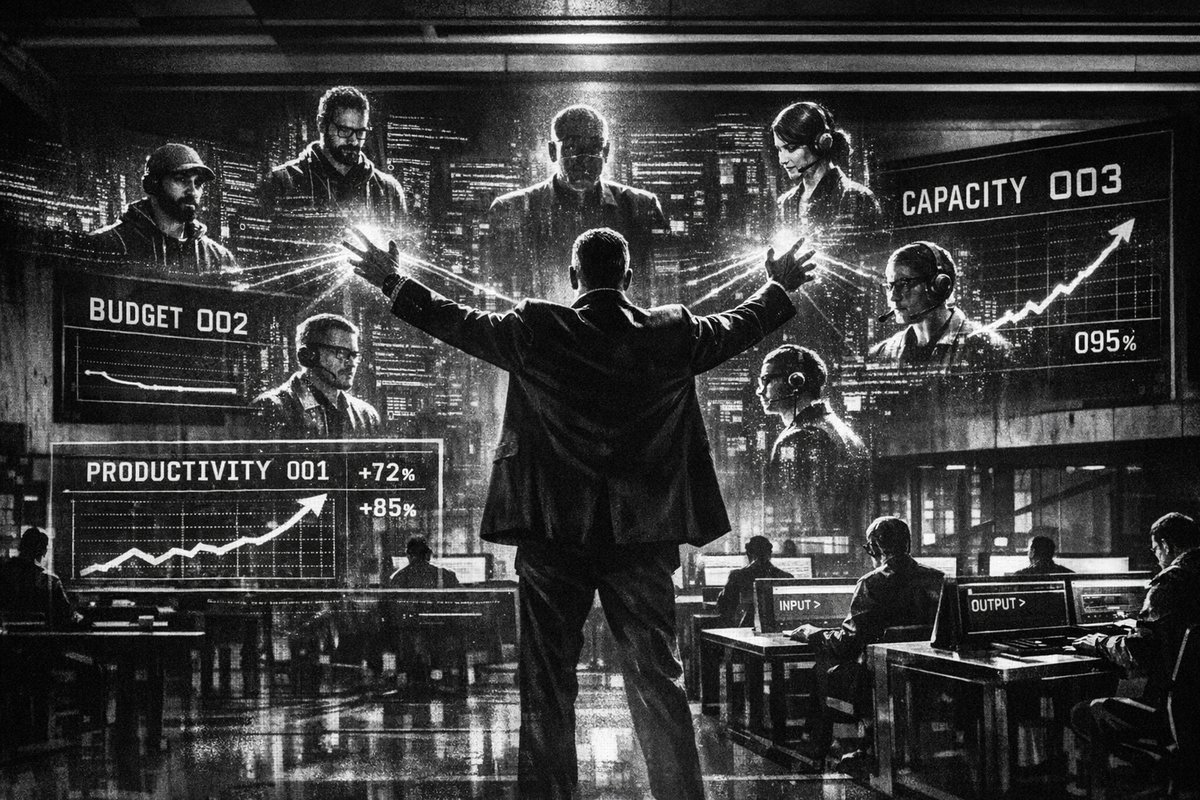 CIO working at computer with AI workflow diagrams and digital transformation elements displayed on multiple screens