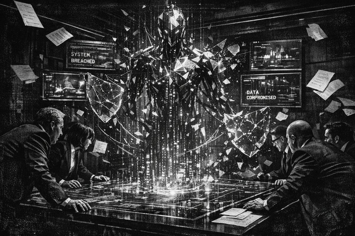 Abstract digital visualization showing AI neural networks interconnected with cybersecurity threat indicators and data breach warnings