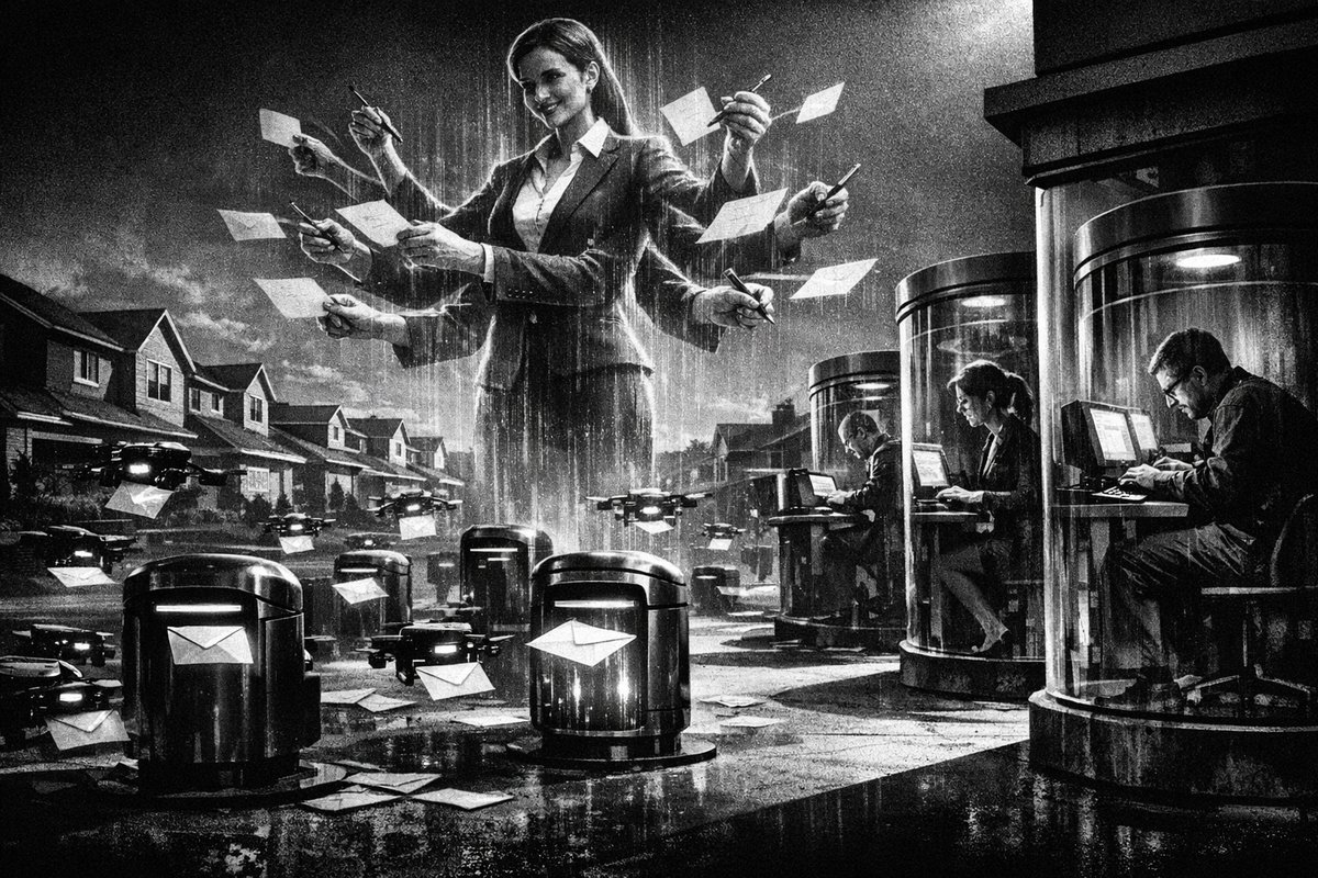 Real estate agent writing handwritten notes and preparing direct mail marketing materials at desk