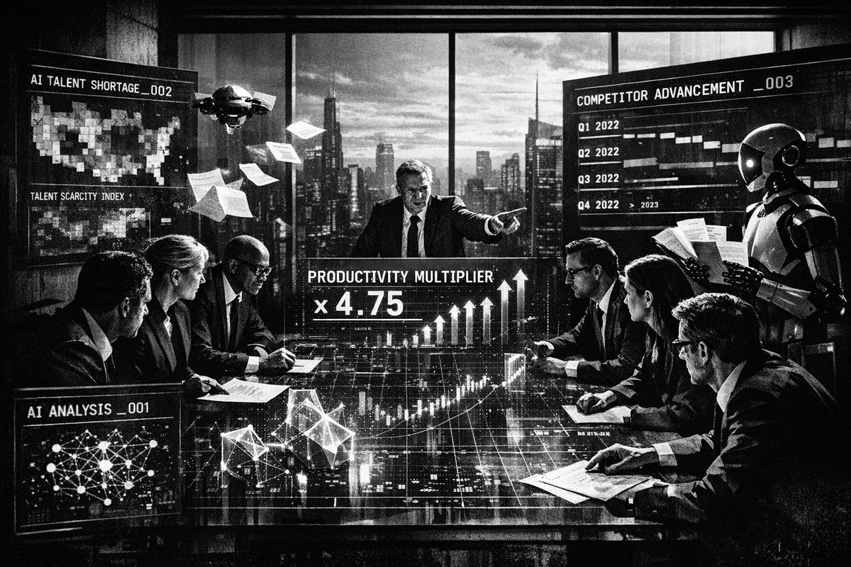 Financial professionals working with AI technology displays showing market data and machine learning algorithms
