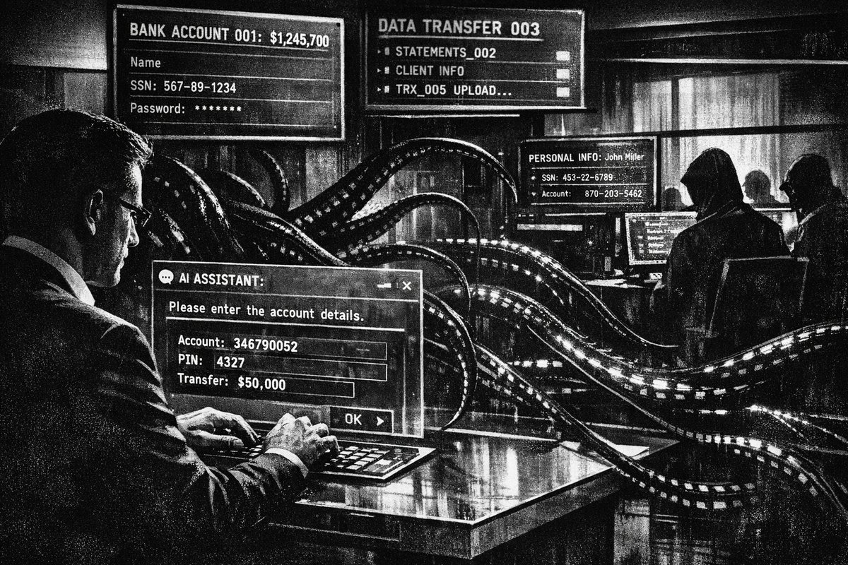 Person typing on laptop with AI chat interface showing financial data, representing the risks of sharing sensitive information with chatbots