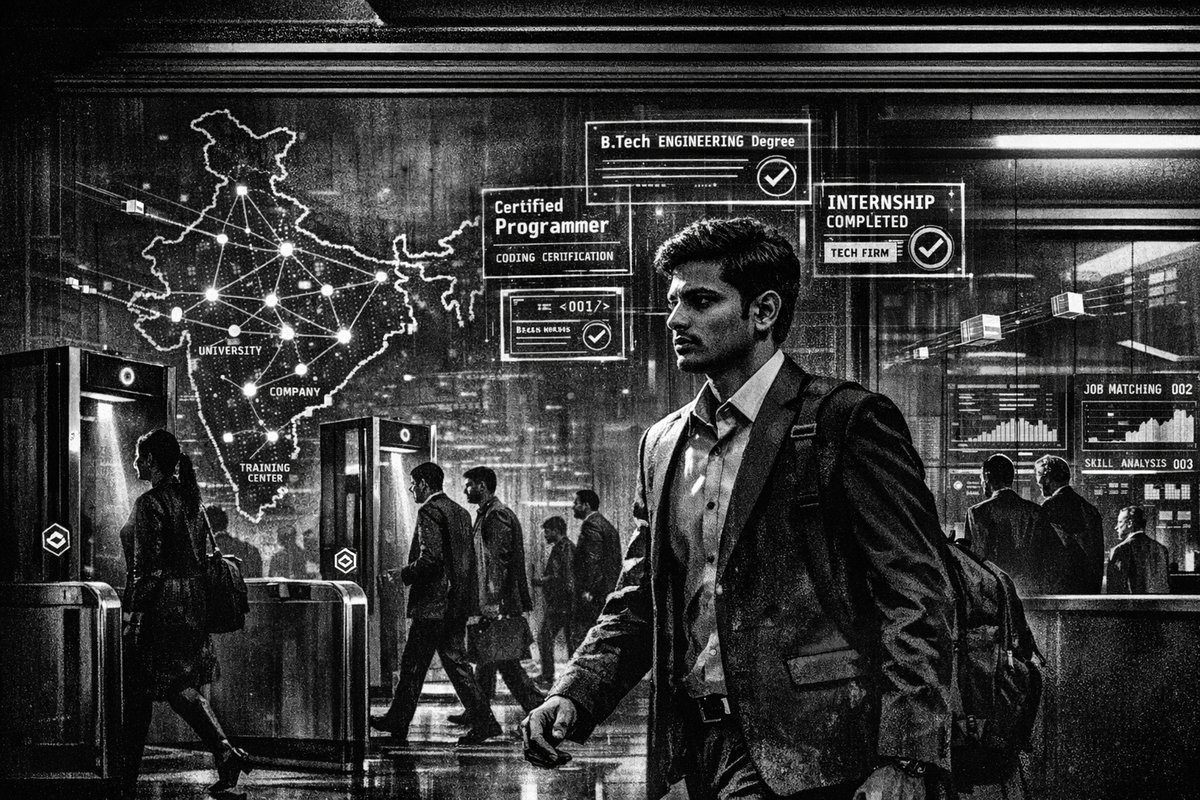 Digital representation of blockchain-secured professional credentials and skill verification system in India