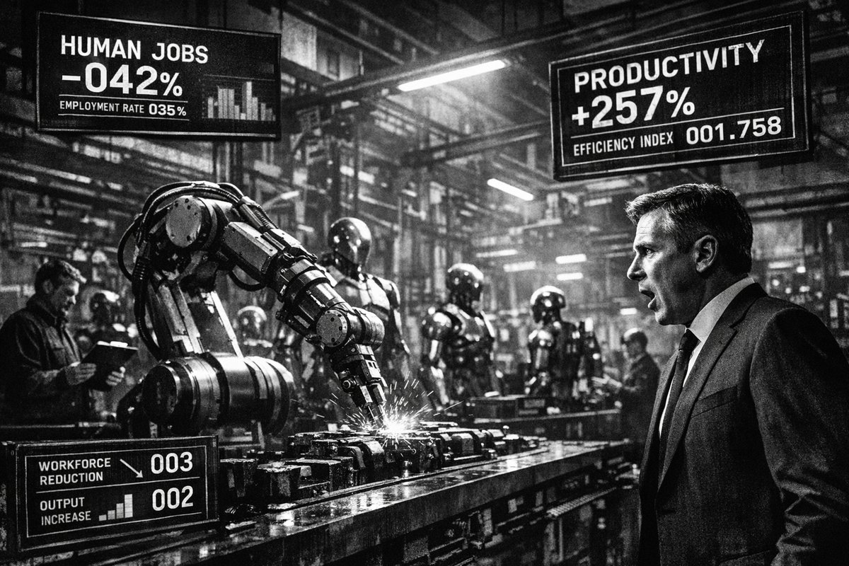 Modern smart factory floor with AI-powered robotic systems, digital displays, and automated production lines showcasing Industry 4.0 transformation