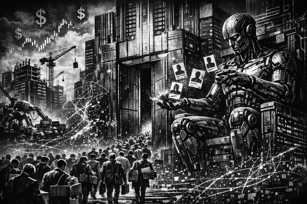 Meta headquarters building with layoff and AI investment graphics overlay