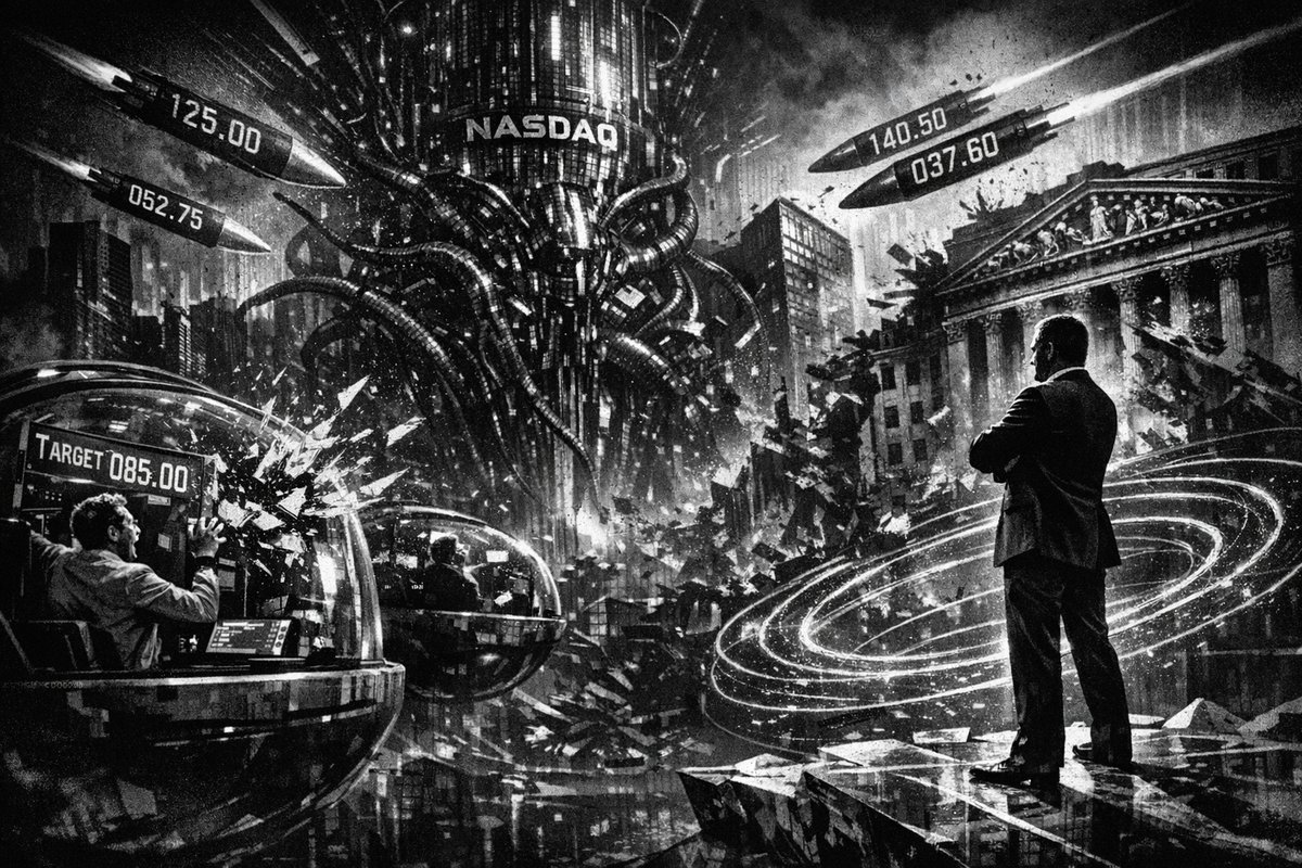 NASDAQ stock market charts with AI and technology themes showing analyst price targets and market movements