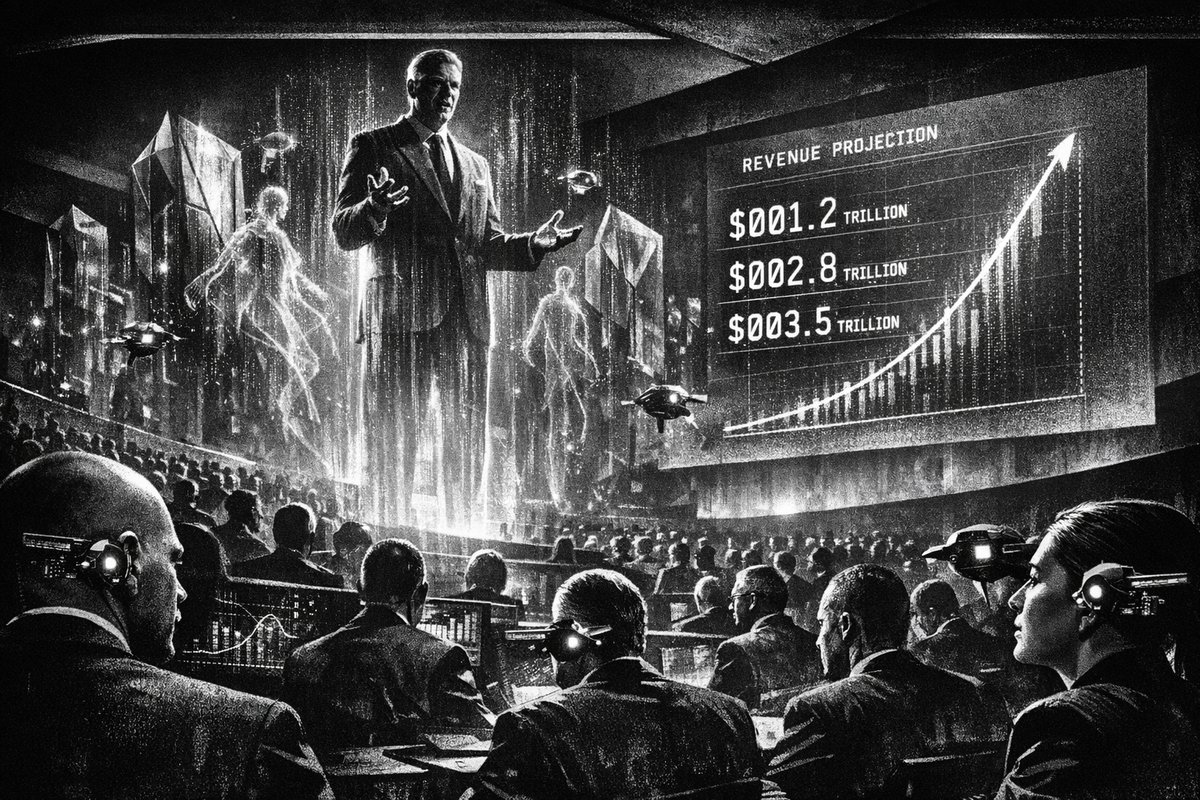 Nvidia CEO Jensen Huang presenting at GPU Technology Conference with AI graphics and revenue projections displayed on large screens