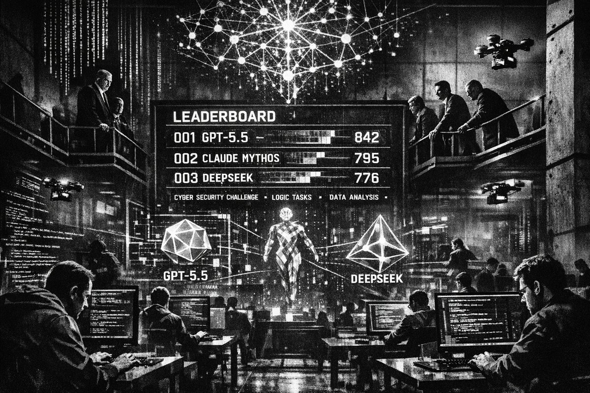 Abstract visualization of AI neural networks with cybersecurity shield elements and code snippets