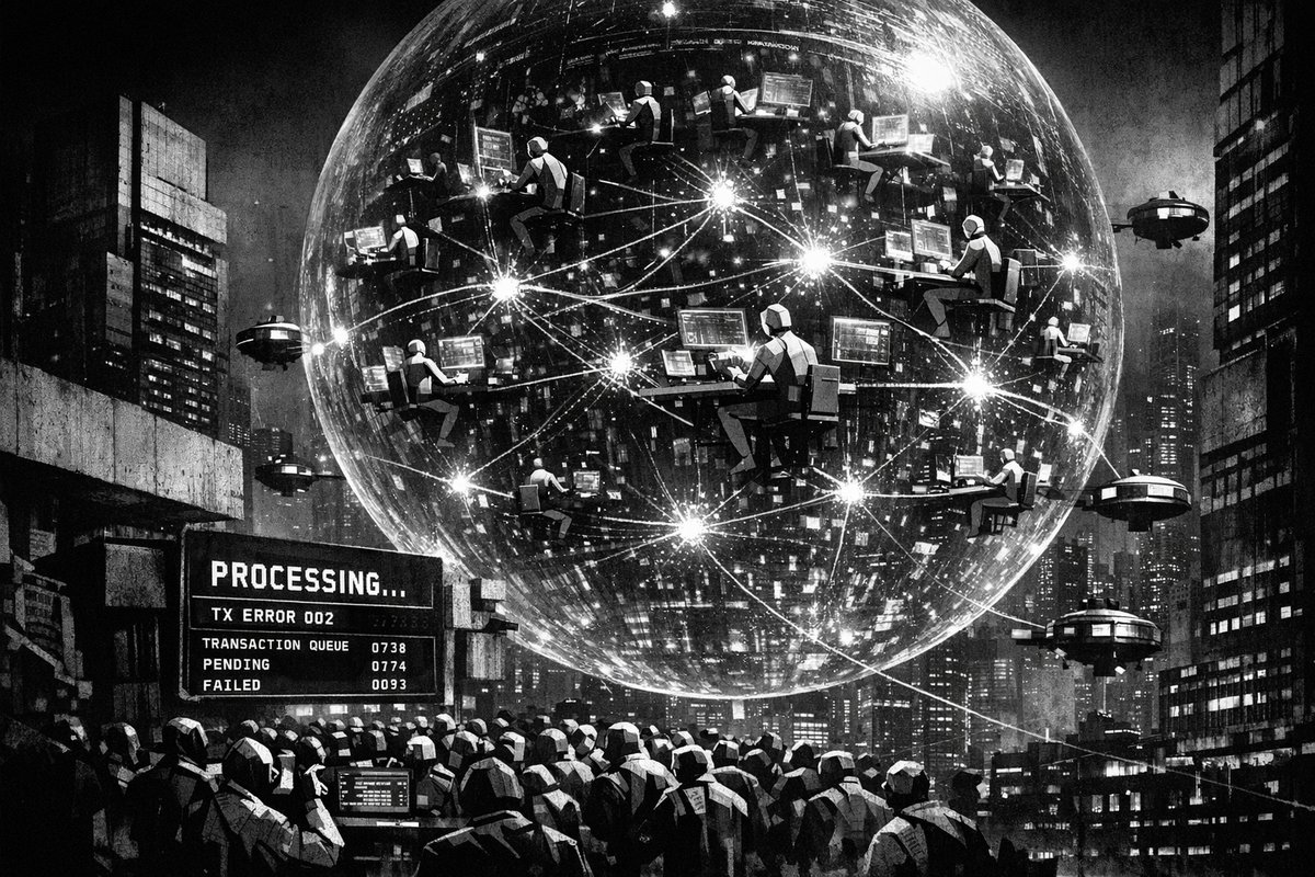 Digital visualization of blockchain nodes connected to AI processing units, representing decentralized payment infrastructure for artificial intelligence