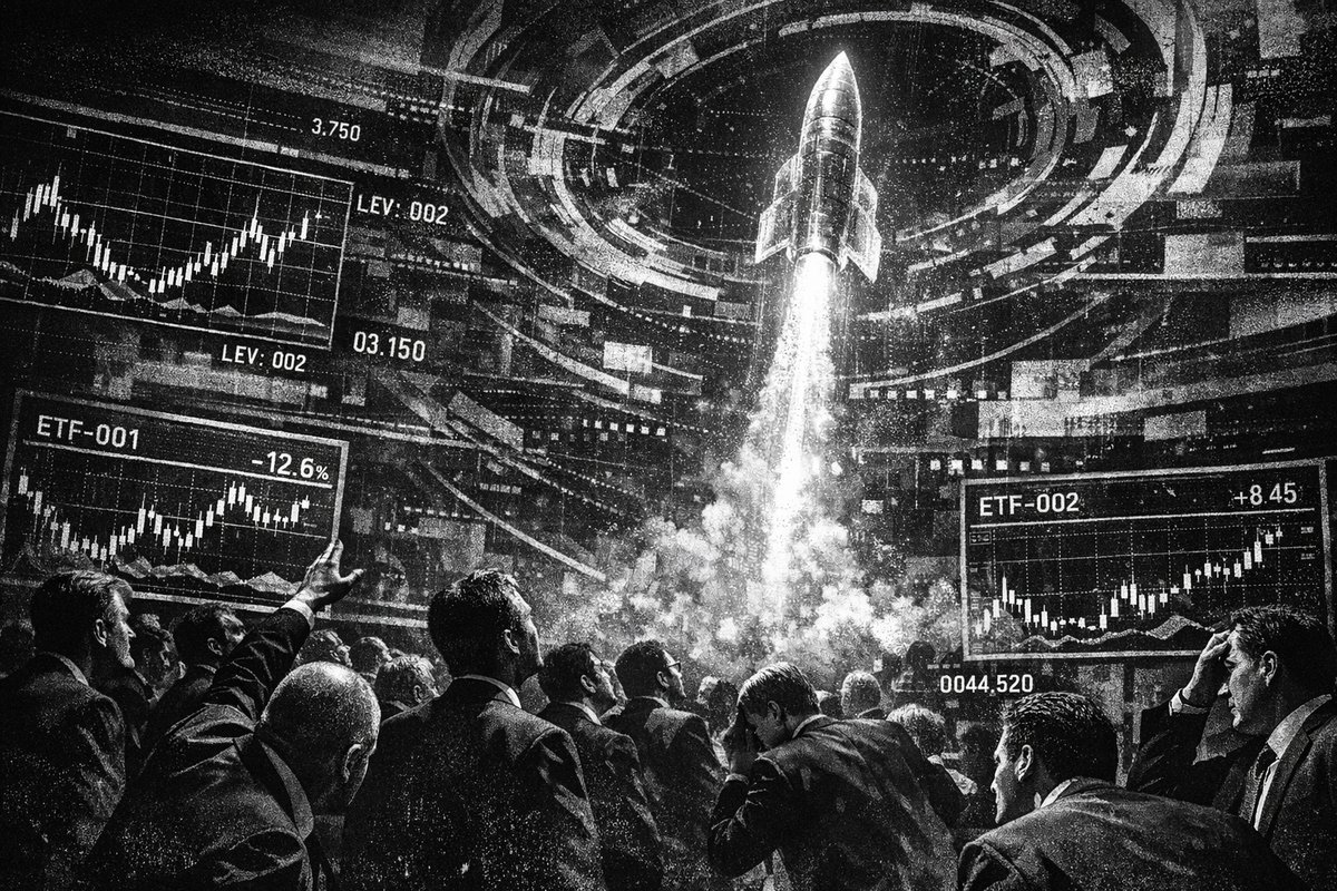Financial charts and ETF trading data showing leveraged fund performance with SpaceX and Anthropic logos