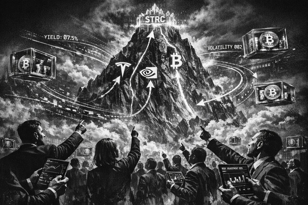 Financial charts and graphs showing risk-adjusted performance comparison between STRC, NVIDIA, and Tesla stocks