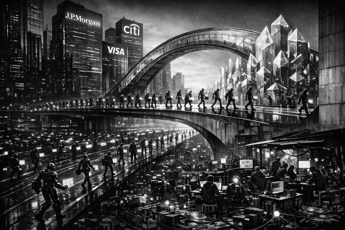 Abstract visualization of AI agents conducting digital transactions through interconnected payment networks and blockchain infrastructure