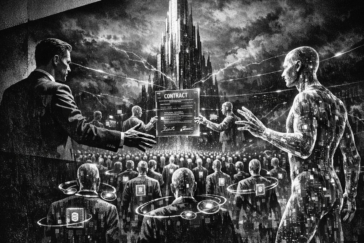 Futuristic digital interface showing AI agents connected through blockchain networks with trust verification symbols and economic transaction flows