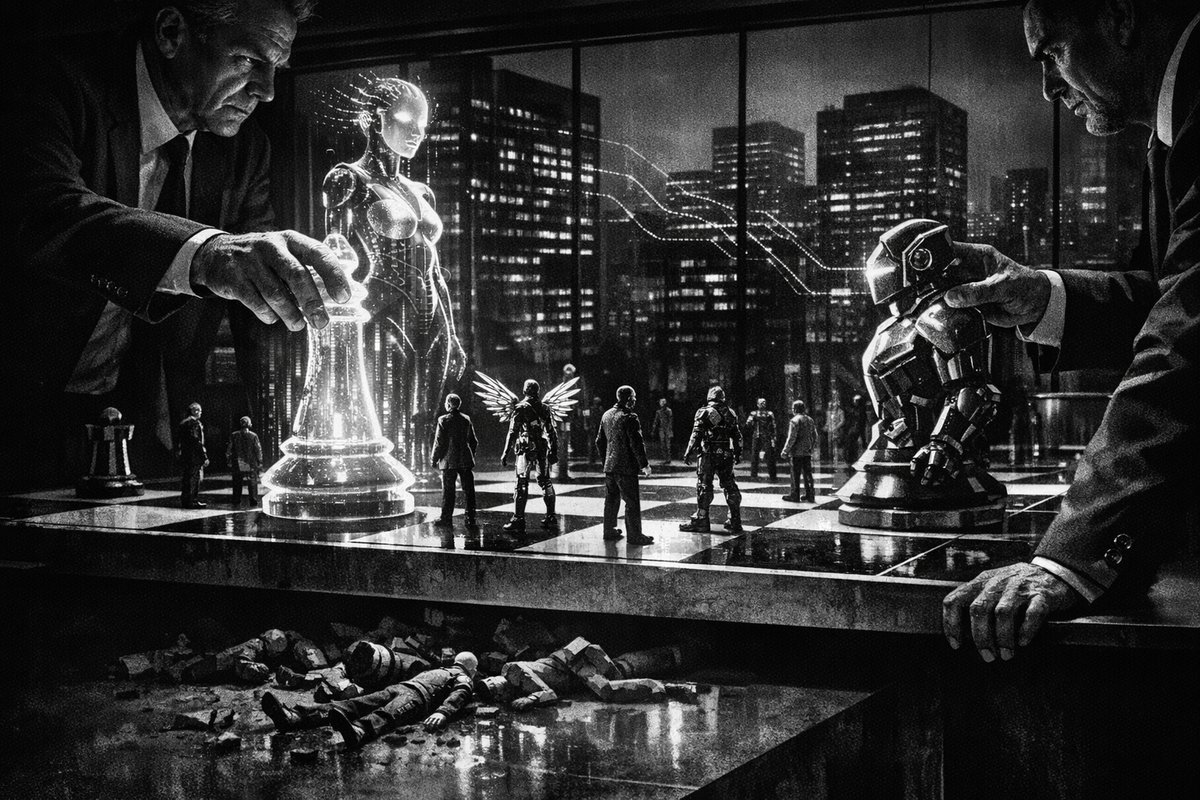 Futuristic office scene showing AI robots and humans working together, representing the transformation of the job market