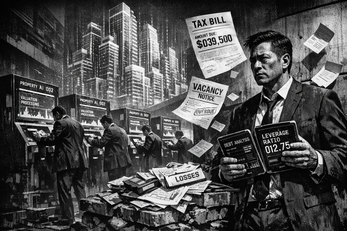 Modern city skyline with financial charts and cash flow arrows overlaid, representing the real estate cash flow revolution