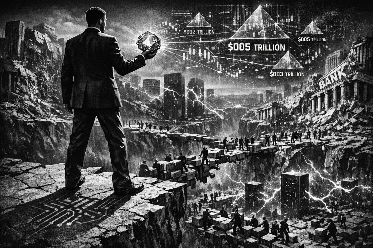 Abstract digital visualization showing interconnected financial networks with AI and blockchain elements representing the transformation of financial infrastructure