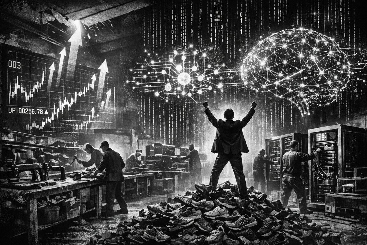 Stock price chart showing dramatic surge with Allbirds logo transitioning from shoe to AI imagery