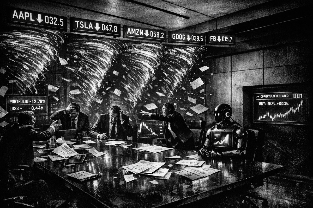 Stock market charts and AI technology symbols overlaid on digital background representing investment analysis