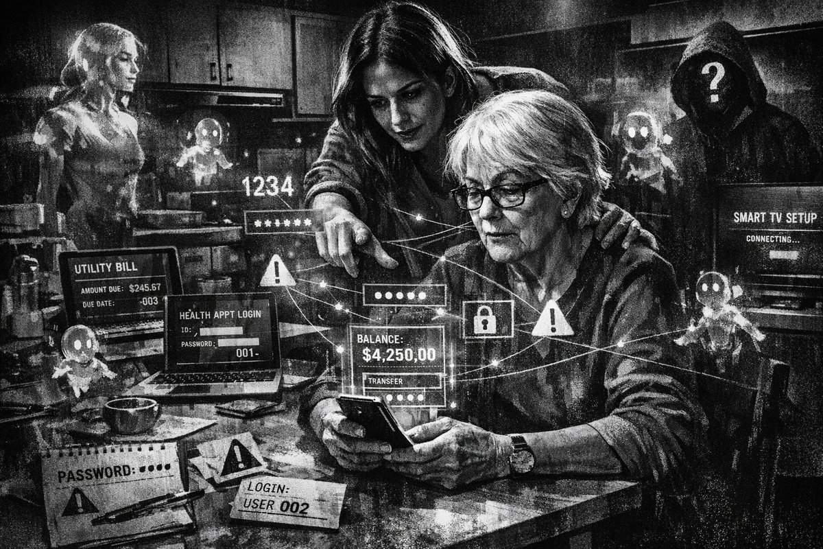 Person helping elderly individual with digital banking on smartphone, illustrating informal financial assistance