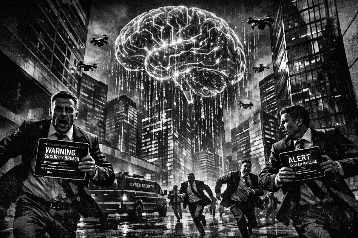 Financial regulators in emergency meeting discussing AI security risks with computer screens showing vulnerability alerts